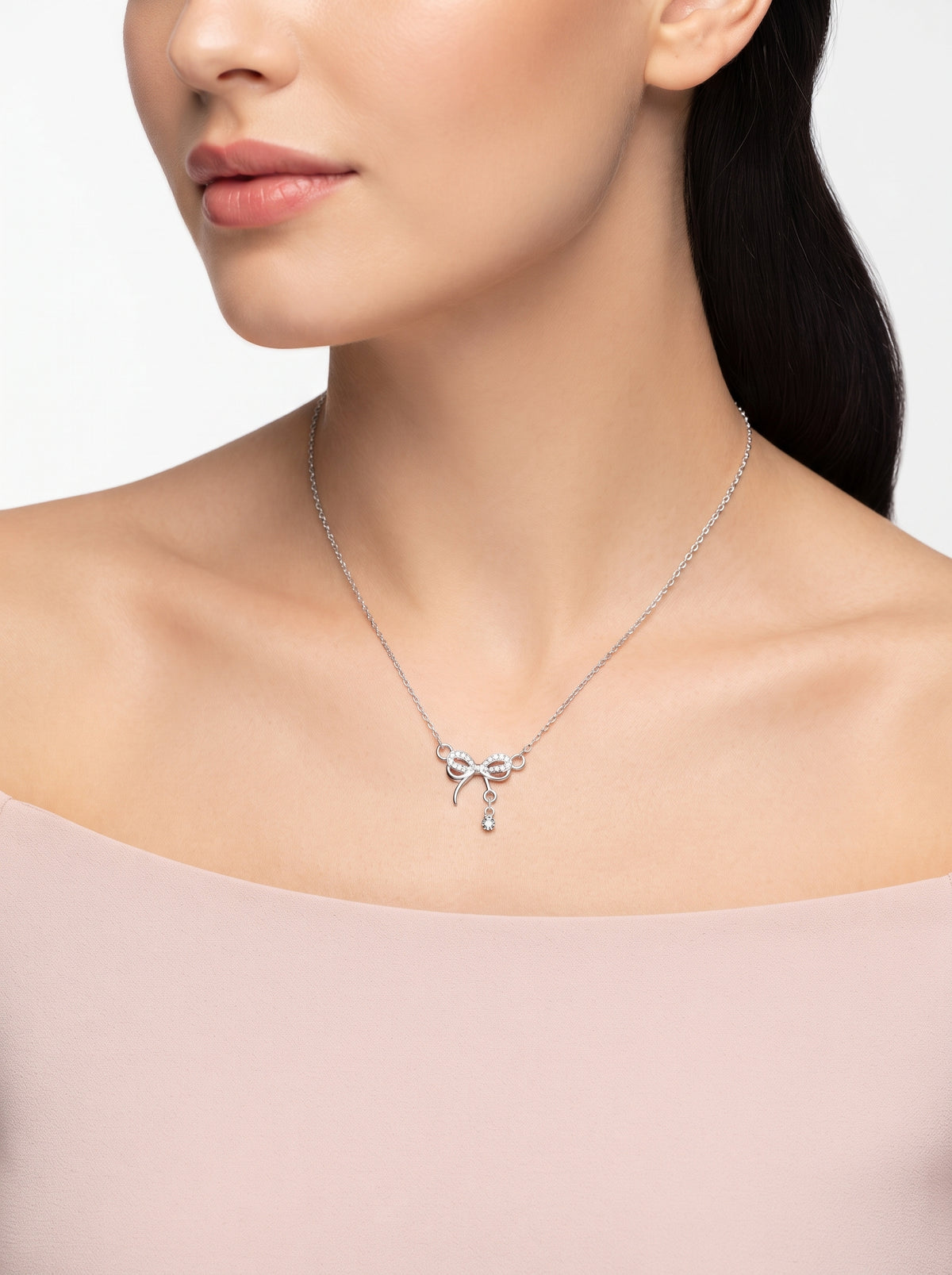 Crystal Bow Drop Necklace