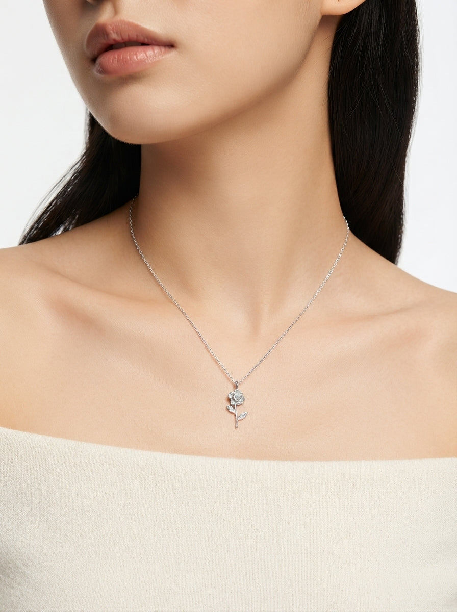 Single Stem Rose Necklace
